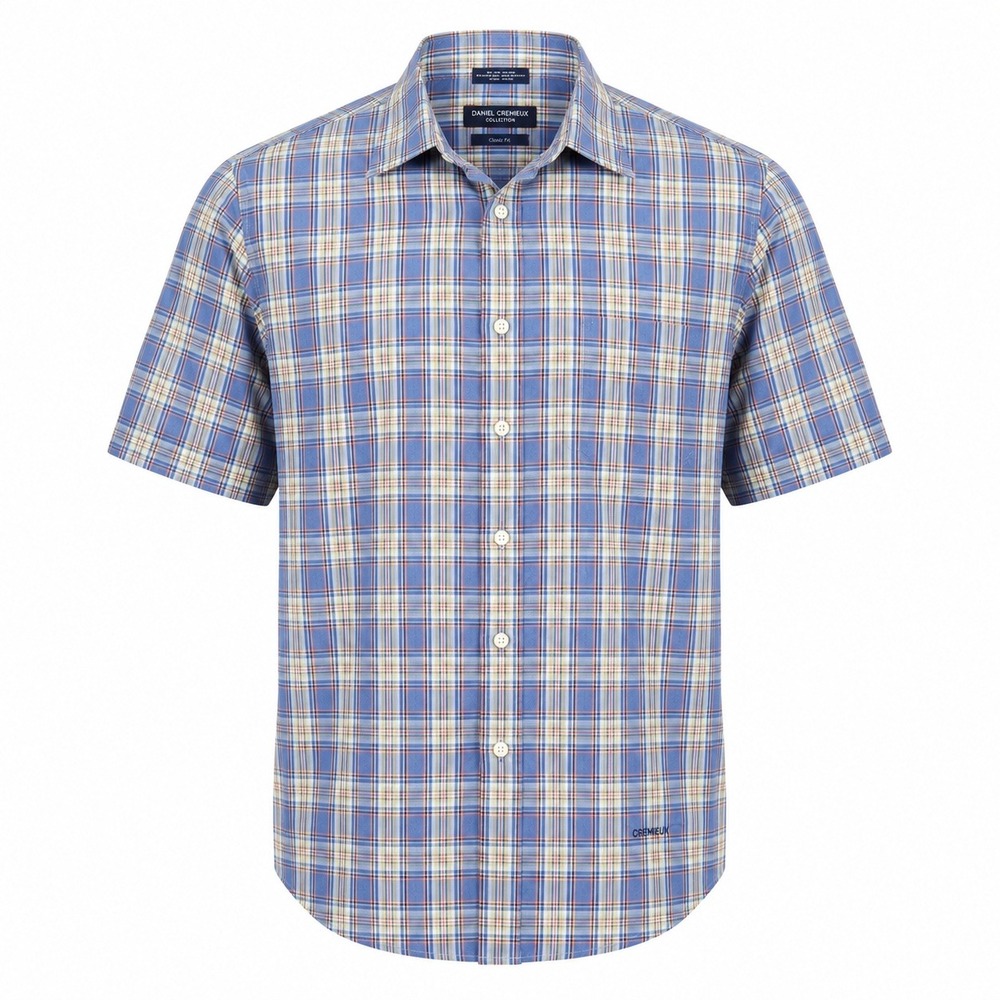 Daniel Cremieux Collection Men Large Classic Fit Plaid Short Sleeve Cotton Shirt